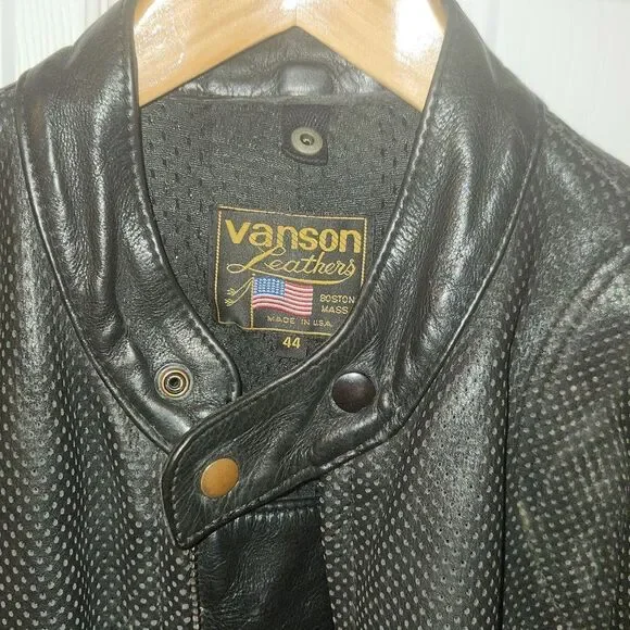 Vanson Black Leather Motorcycle Jacket 44 - Picture 3 of 10